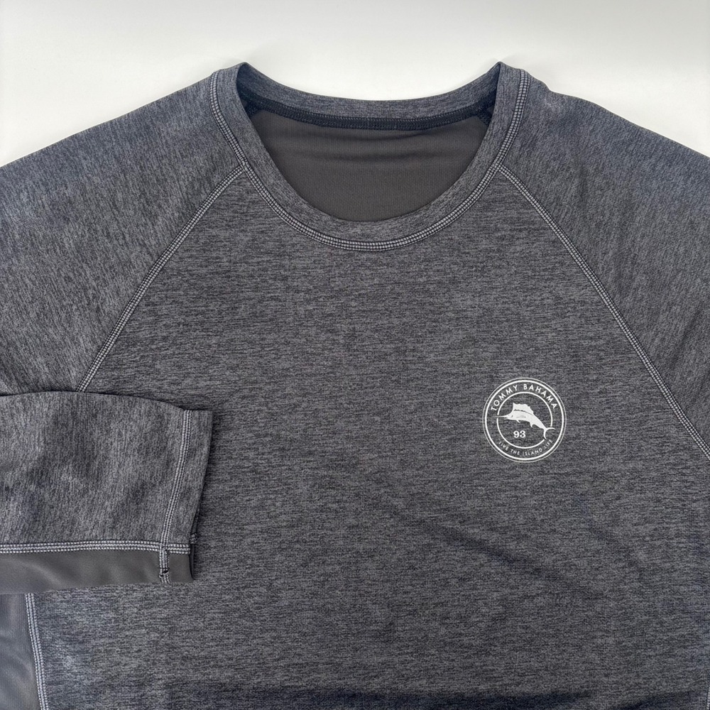 Tommy Bahama Performance Shirt Mens L Gray Heathered Long Sleeve Marlin Logo
